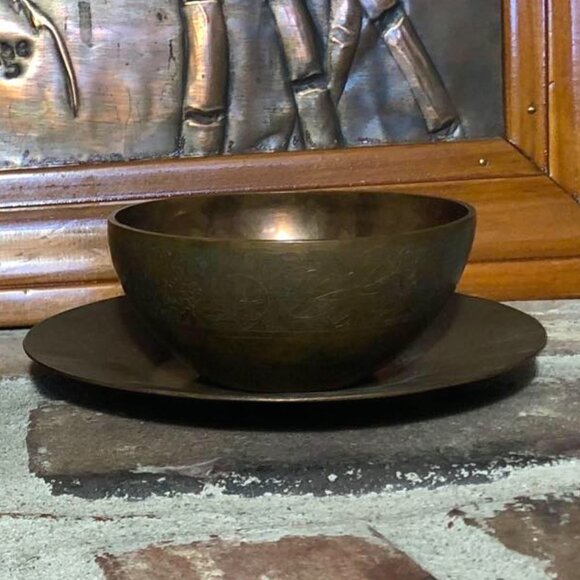 Vintage Chinese copper bowl & saucer - Picture 8 of 14